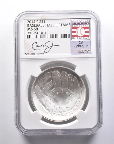 PF69 UCAM 2014-P Baseball HOF Cal Ripken, Jr Signed Commem Silver $1 NGC a3230