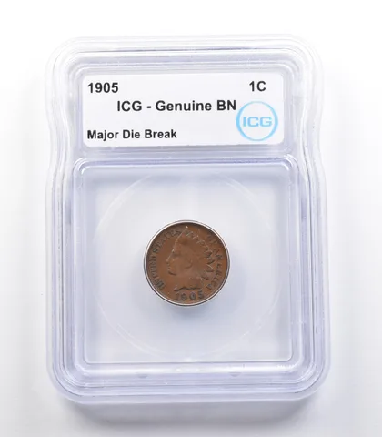 1905 Indian Head Cent Mint Error Major Die Break Genuine BN ICG *2268