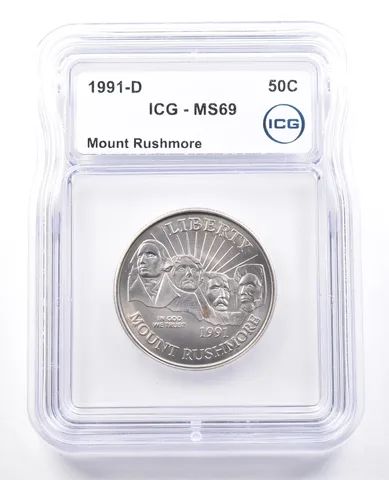 1991-D Mount Rushmore Commemorative Half Dollar MS69 ICG