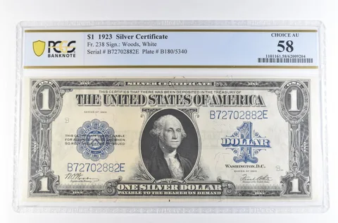1923 $1 Silver Certificate Large Note Fr#238 Choice AU 58 PCGS *2348