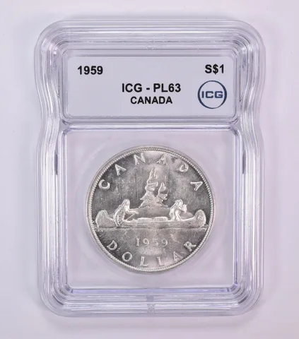 1959 Canada 1 Dollar Silver Voyageurs PL63 ICG