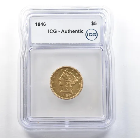 1846 $5 Liberty Head Gold Half Eagle Authentic ICG *3078