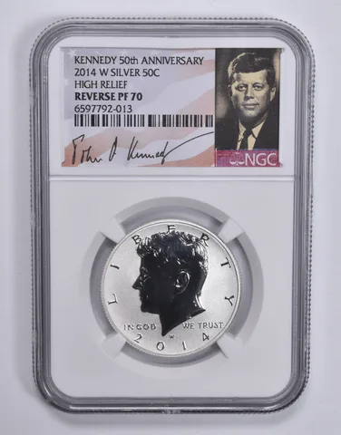 2014-W HR Kennedy Half Dollar SILVER Reverse Proof PF70 NGC Sig Lbl