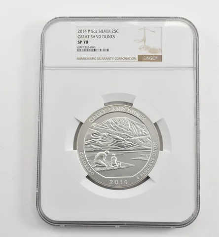 2014-P 5 Oz Silver Quarter ATB Great Sand Dunes SP70 NGC *1692