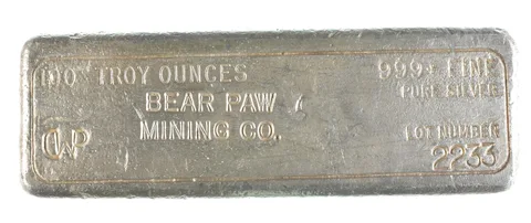 100 Oz Silver Bar Bear Paw Mining Co *0634