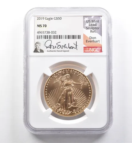 2019 $50 American Gold Eagle Don Everhart 1 Oz Gold MS70 NGC *6048