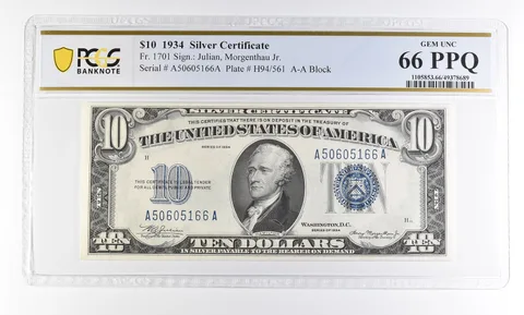 1934 $10 Silver Certificate Fr#1701 Gem Unc 66 PPQ PCGS *2751