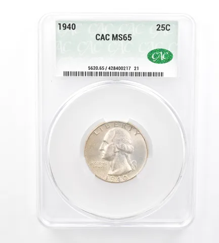 1940 Washington Quarter MS65 CAC CACg Beautiful Tone *1739