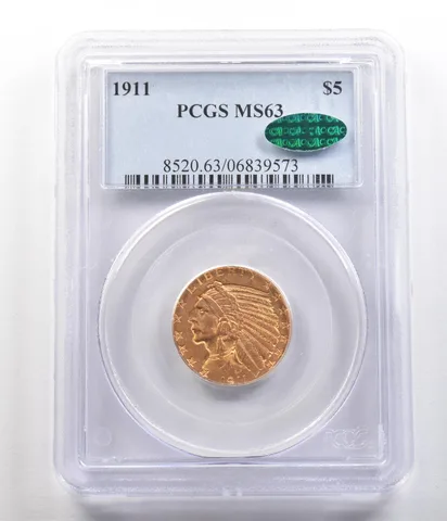 1911 $5 Indian Head Gold Half Eagle MS63 PCGS CAC *4737