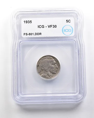 1935 Indian Head Buffalo Nickel Mint Error FS-801 DDR VF30 ICG a1714