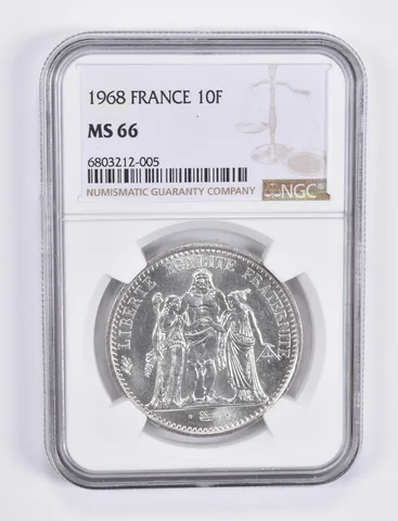 1968 France 10 Francs 90% Silver MS66 NGC Brown Label