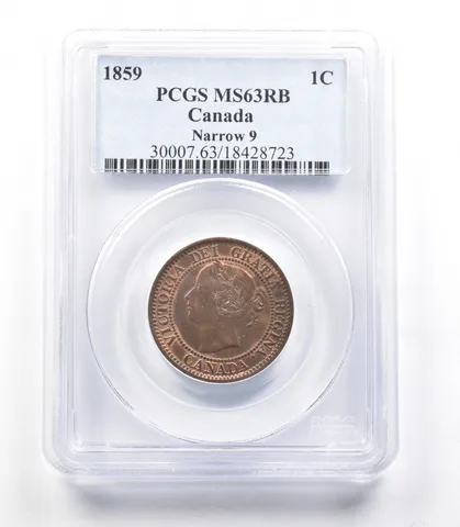 1859 Canada 1 Cent Narrow 9 MS63 RB PCGS a3493