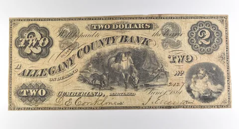 1861 $2 Cumberland MD Allegany County Bank Obsolete Note *3809