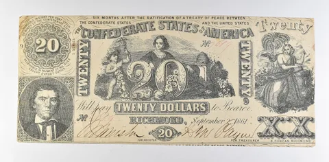 1861 $20 Confederate States Of America T-20 Large Note *8465