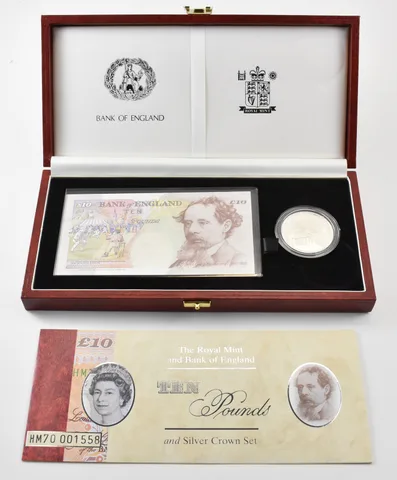 1996 Great Britain 10 Pound Note And Silver Crown Set W/ Box & CoA *5684