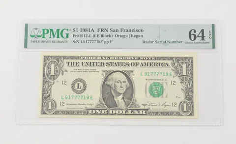 UNC 64 EPQ 1981-A $1 FRN San Francisco FR#1912-L Radar Serial Number PMG *6591