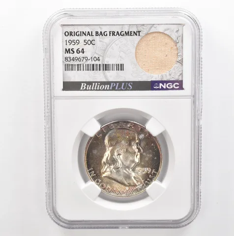 1959 Franklin Half Dollar Original Bag Fragment MS64 NGC Beautiful Tone *5386