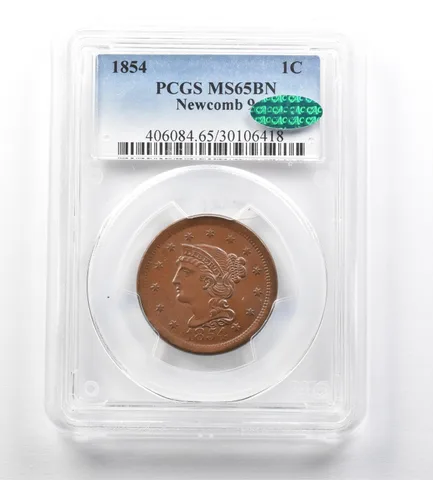 1854 Braided Hair Large Cent Newcomb 9 MS65 BN PCGS CAC N-9 LDS a3487