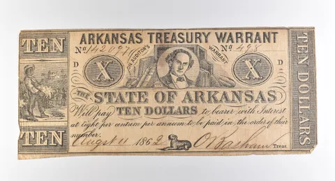 1862 $10 Arkansas Treasury Warrant Obsolete Note *3824
