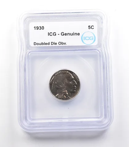 1930 Indian Head Buffalo Nickel Mint Error Doubled Die Obverse Genuine ICG a2426