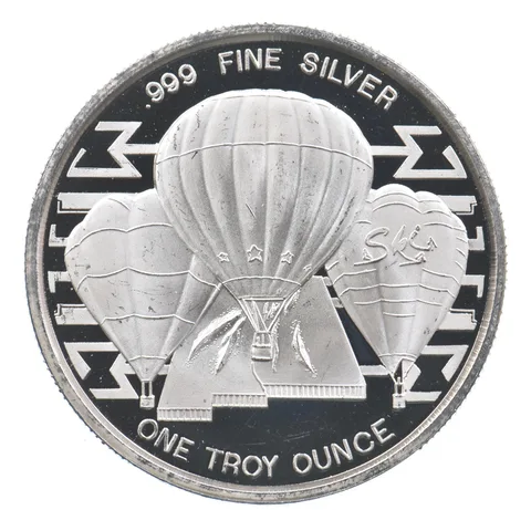 VINTAGE Art Bar/Round 1990 4th Balloon Glow Limited 2nd Ed Silver 1 T Oz *217