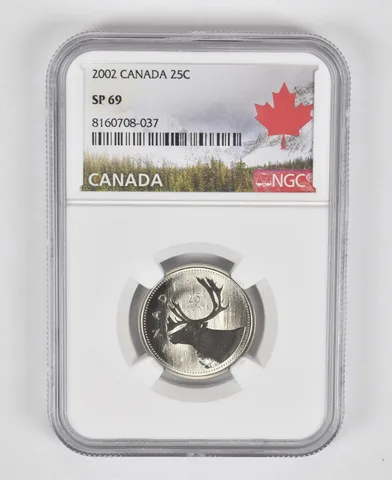 2002 Canada 25 Cents Caribou SP69 NGC Canada Label