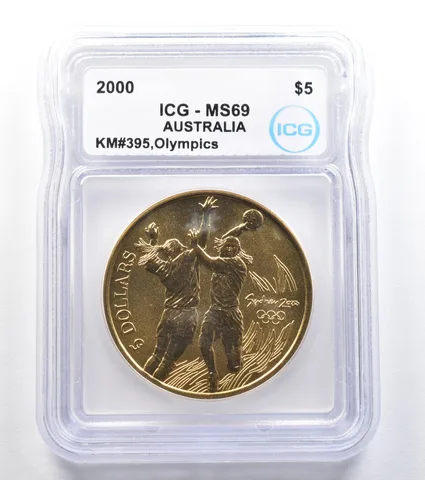 2000 Australia 5 Dollar Sydney Olympics Handball KM#395 MS69 ICG *7912
