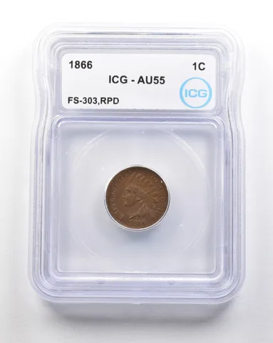 1866 Indian Head Cent Mint Error FS-303 RPD AU55 ICG a1669