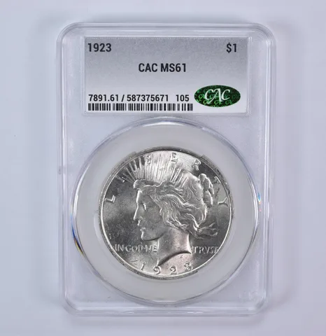 1923 Peace Silver Dollar MS61 CAC CACg