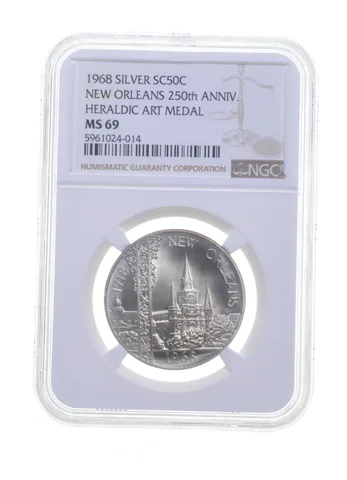 MS69 1968 New Orleans 250th Anniv Silver So Called Half Dollar Medal NGC *5728