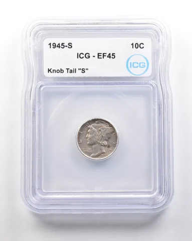 1945-S Mercury Dime Mint Error Knob Tail "S" EF45 ICG *1717