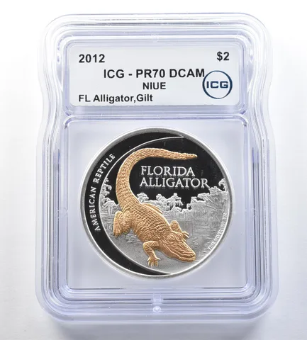 2012 Niue 2 Dollars Silver Gilt Florida Alligator PR70 DCAM ICG a0778