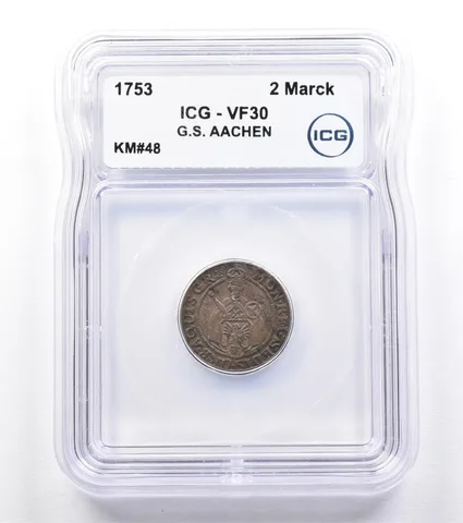 1753 German States Aachen 2 Marck KM#48 VF30 ICG *1837