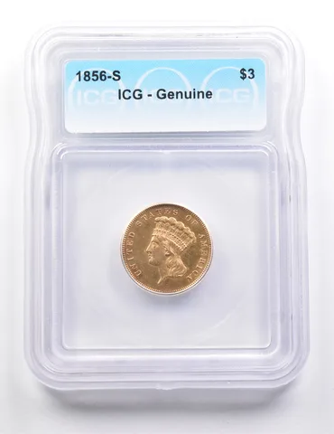 1856-S $3 Indian Princess Head Gold Three Dollar Genuine ICG *9519