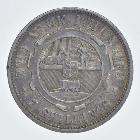 SILVER - WORLD Coin - 1892 South Africa 2 Shillings - World Silver Coin *800