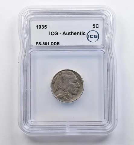 1935 Indian Head Buffalo Nickel FS-801 DDR Authentic ICG *9006