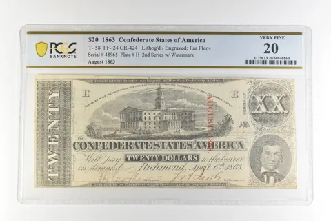 1863 $20 Confederate States America T-58 PF-24 CR-424 Very Fine 20 PCGS *4479