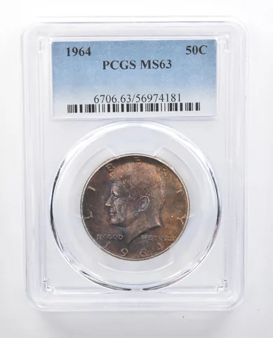 1964 Kennedy Half Dollar MS63 PCGS Blue/Purple Tone *7696
