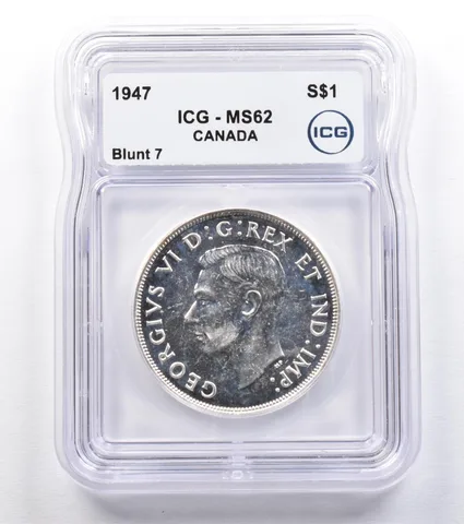 1947 Canada 1 Dollar Silver Blunt 7 MS62 ICG *1820