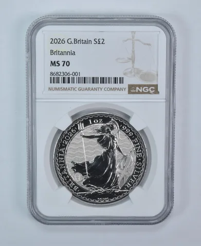 2026 Great Britain 2 Pounds 1 Oz Silver Britannia MS70 NGC Brown Label
