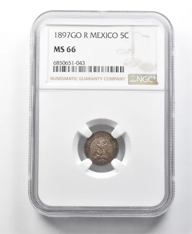 1897 GO R Mexico 5 Centavos MS66 NGC *8666