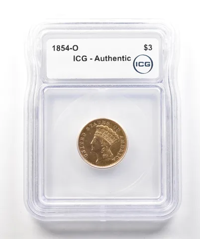1854-O $3 Indian Princess Head Gold Three Dollars Authentic ICG *4304