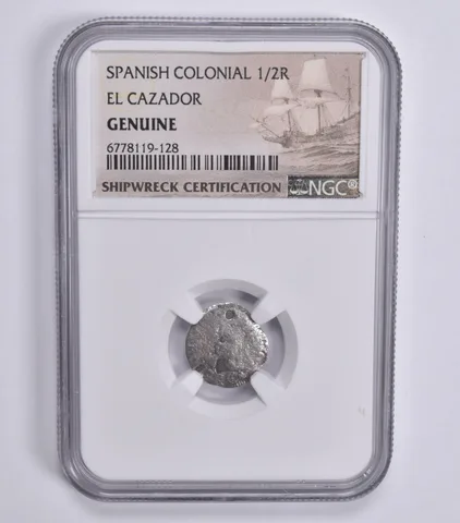 (1773-77) El Cazador Shipwreck 1/2 Reales NGC Genuine MO FM Silver Coin