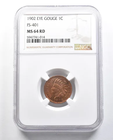 1902 Indian Head Cent Eye Gouge FS-401 MS64 RD NGC *4685