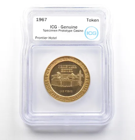 1967 Casino Token Frontier Hotel Dollar Specimen Prototype Genuine ICG a0573
