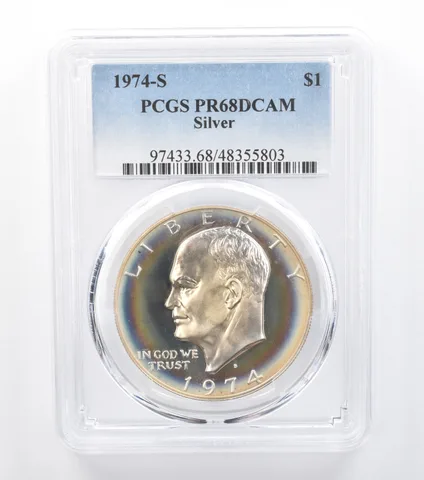 1974-S Eisenhower $1 Silver PR68 DCAM PCGS Peripheral Tone *7735