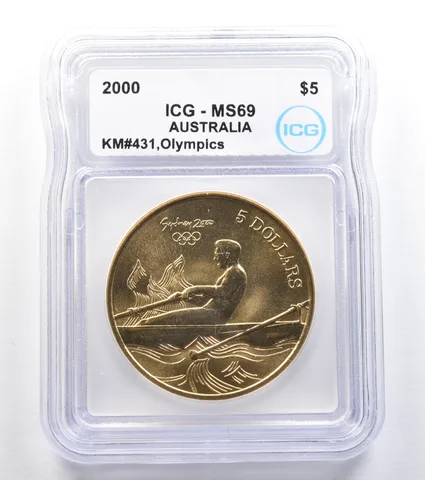 2000 Australia 5 Dollar Sydney Olympics Rowing KM#431 MS69 ICG *7892