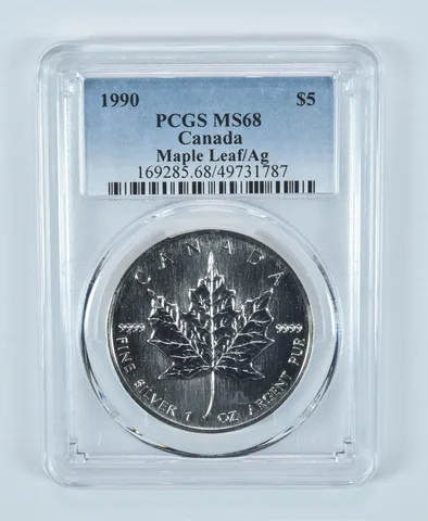 1990 Canada 5 Dollars Silver Maple Leaf MS68 PCGS Blue Label
