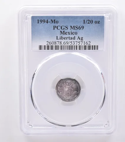 1994 Mo Mexico 1/20 Onza Silver Libertad MS69 PCGS Beautiful Tone *8750