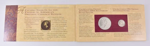 1993 Jefferson Coin & Currency Specimen Set 1994-P Nickel & Silver Dollar